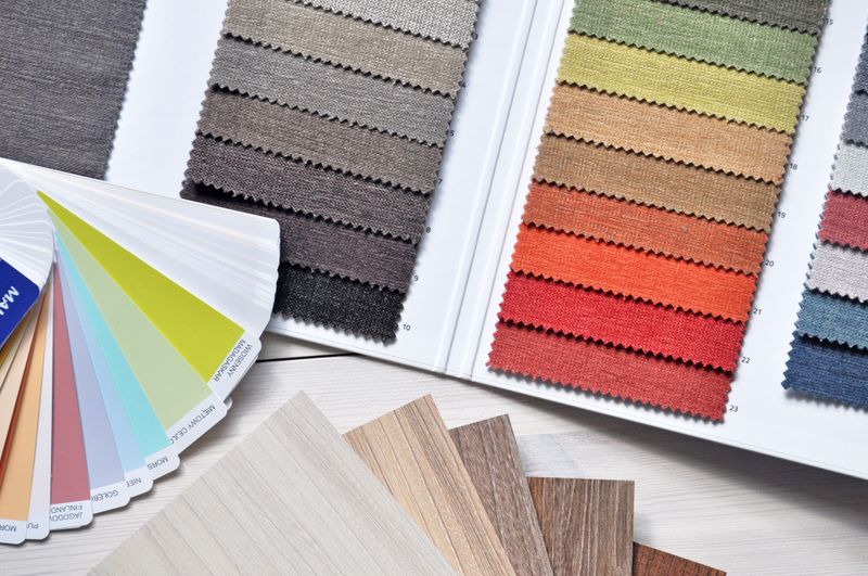 Fabric and color swatches for a brand palette